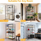 BolDuck 5 Tier Shelf Organizer Rack, Metal Shelving Unit with Adjustable Leveling Feet, Space-Saving Storage Shelves for Garage Closet Laundry Bathroom Kitchen Pantry, 33.07”Wx12.6”Dx72.04”H,Black