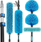 15 Foot High Ceiling Fan Duster with 5-8ft Extension Pole, Extendable Reusable Cobweb, Feather, Window Cleaning Squeegee Kit