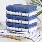 Homaxy Premium Cotton Kitchen Towels 16"x 28", Large Natural Ring Spun 390 GSM Dish Towels, Super Absorbent Terry Kitchen Hand Towels, Soft Tea Towel with Hanging Loop, Navy Blue Check Design, 6 Pack