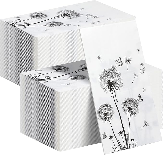 200 Sheets Dandelion Guest Towels Disposable for Bathroom Disposable Paper Napkins for Dinner Party Kitchen Floral Paper Hand Towels for Guest Party Supplies (4.3 x 7.9 Inch)