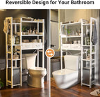 Besiost Over The Toilet Storage with 2 Drawers - 7 Tier Bathroom Organizer with Adjustable Shelf, Freestanding Space Saver Storage Rack Above Toilet Stand with 4 Hooks for Restroom, Laundry, White