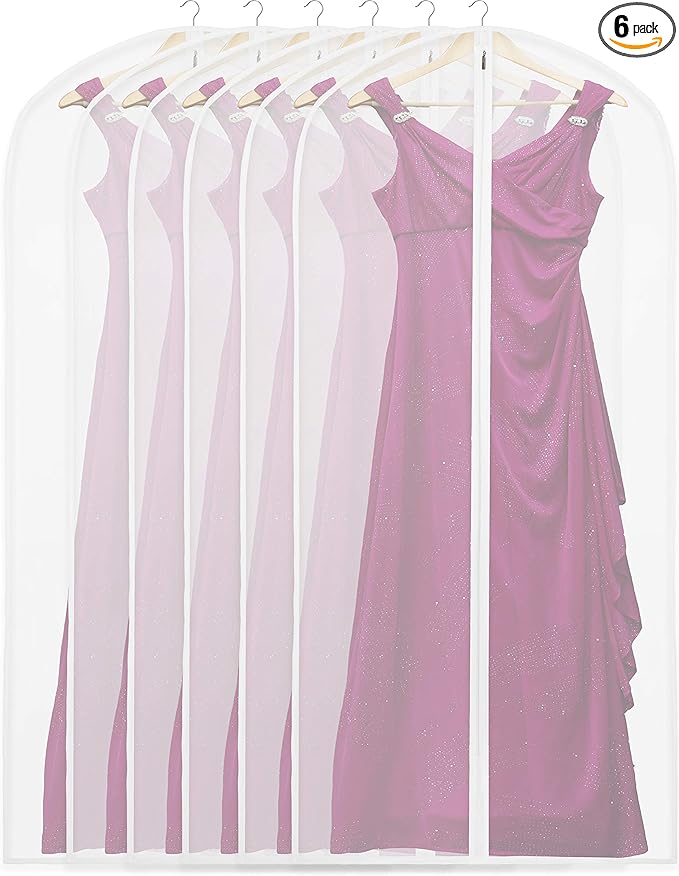 Simple Houseware 60-Inch Clear Garment Bags with Zipper for Suits, Dresses, Costumes, Uniforms - 6 Pack
