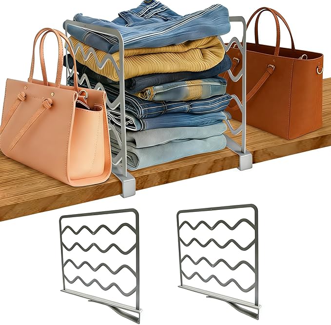ZhLife 2-PCS Plastic Shelf Dividers, Closet Organizers & Storage for Closet, Shelf, Kitchen, Pantry, Bathroom & Office, Organizer for Clothes, Books, Towels, Purses (Gray 2-PCS)