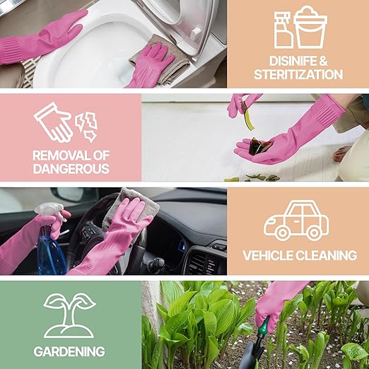 Mamison 2 Pairs Reusable Waterproof Household Dishwashing Cleaning Rubber Gloves, Non-Slip Kitchen Glove (Pink, XL (Pack of 3))