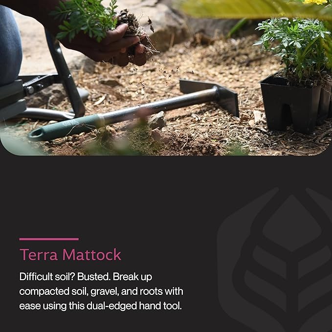 Yard Butler Terra Garden Hand Tools - Weeding Hand Tiller Tool for Efficient Gardening - Weed Remover Tool for Lawn & Garden Care - Durable Gardening Accessory, Mattock