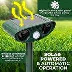 Solar Ultrasonic Animal Repeller Pack 2PCS | 120° Motion Sensor Up to 33ft Range | Waterproof Outdoor Deterrent for Garden & Yard | Deer, Cat, Dog & Raccoon Repellent | Solar Powered Pest