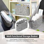 Grey Toilet Paper Storage Basket,Scalloped Baskets for Bathroom Organizers and Storage,Waterproof Plastic Wicker Basket for Bathroom,Laundry Room