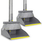 PHYEX 2-Pack Broom and Dustpan Combo Set, 48" Long Adjustable Handle Stand Up Dustpan with Self-Cleaning Teeth, Ideal for Home, Office, Kitchen, Indoor & Outdoor Use, Grey