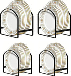 4 Pack Kitchen Plate Holder Organizer for Cabinet Space Saver Dinner Dish Plate Storage Rack Upright Dish Drying Racks Metal Dish Racks Stand for Cupboard and Countertop 2 Large 2 Small Black