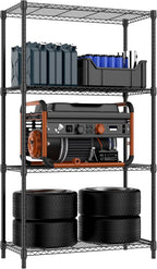 M MZG 1000 lbs 4 Tier Shelf Metal Storage Shelves Shelving Wire Rack Heavy Duty Closet Organizers for Garage Kitchen Bathroom Laundry Black 15.7" D x 33.5" W x 59.5" H