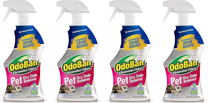 OdoBan Pet Solutions Oxy Stain Remover, Pet Stain Eliminator, Made in the USA, 4-Pack, 32 Ounce Spray Each