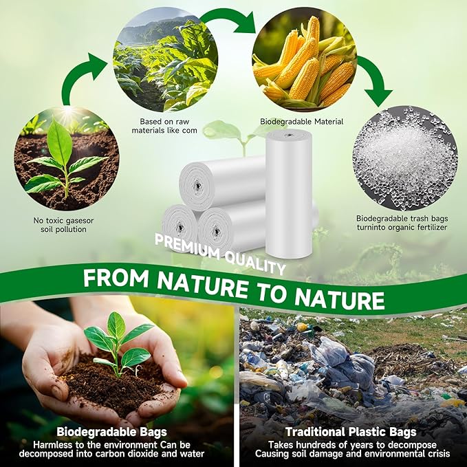 8 Gallon White Trash Bags Biodegradable - Small Garbage Bags 8 Gallon Tall Kitchen Unscented 80count Compostable Recycling Strong Thick Office Waste Basket Medium Liners Bulk Chenyucheng