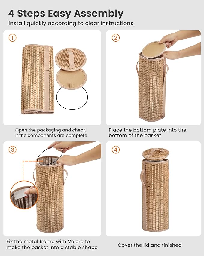 Bamboo Toilet Paper Storage Basket with Lid & Handle - 10L Handwoven Bathroom Organizer for 4 Rolls - Sturdy Stand Holder for Toilet Paper Organization, Carbon Brown