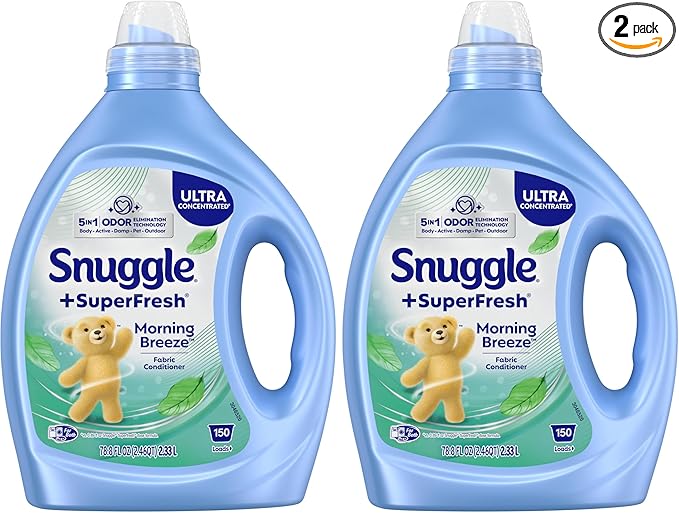 Snuggle SuperFresh Fabric Softener Liquid,Ultra Concentrated,78.8 Oz,150 Medium Loads,Morning Breeze Fabric Conditioner,Lasting Scent,Fights Stubborn Odors,Softens,Reduces Static&Wrinkles,(Pack of 2)
