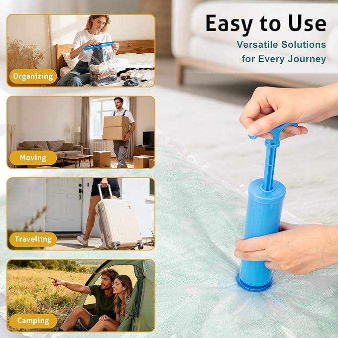 12 Pack Large Travel Vacuum Storage Bags, Portable Vacuum Seal Bags for Clothing Travel with Pump, Space Saver Bag for Luggage Suitcases Clothes Bedding Seasonal Storage