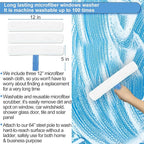 Window Squeegee Washing Kit for High Window, Shower Glass Door, Mirror Cleaning, with 69-inch Extension Pole, Extra 14'' Wide Squeegee and 2 Microfiber Scrubbers Included