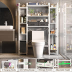 Besiost Over The Toilet Storage with 2 Drawers - 11 Tier Bathroom Organizer Freestanding Space Saver Storage Rack with Adjustable Shelf Above Toilet Stand with 4 Hooks for Restroom, Laundry, White