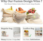 LEAFICO Reusable Produce Bags – 100% Cotton Mesh & Solid Hybrid (Small 8x10 inch 6 Pcs) – Cloth Grocery Bags for Garlic, Nuts, Onions, Bulk Snacks – Washable, Plastic-Free, Breathable, Zero Waste