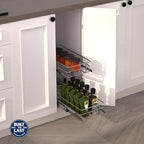 (8" W x 22" D 2-Tier Narrow Cabinet Pull Out Shelves | Heavy Duty Slide Out Shelves for Kitchen Cabinets, 22 Inch Deep Under Cabinet Organizer, Chrome