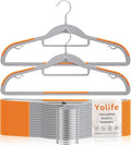 Yolife Cascading Plastic Clothes Hangers 20 Pack with Inner Hook for Vertical Storage, Slim Space Saving Hangers with Non-Slip Pads, 360° Swivel Metal Hook, Versatile, Gray & Orange