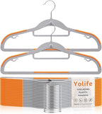 Yolife Cascading Plastic Clothes Hangers 10 Pack with Inner Hook for Vertical Storage, Slim Space Saving Hangers with Non-Slip Pads, 360° Swivel Metal Hook, Versatile, Gray & Orange