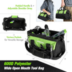 WORKPRO Home Tool Set with 20V Cordless Lithium-Ion Drill Driver, Household Repairing Tool Kit with Drill, 157PCS Power Drill Sets, 14-Inch Wide Mouth Storage Tool Bag, Green