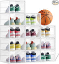 SONGMICS Shoe Boxes, Set of 12, Clear Plastic Shoe Storage, Stackable Sneaker Box, Drop Front Door, Up to US Size 11, Easy Assembly, 13 x 9.8 x 7.1 Inches, Transparent White ULSP032W12