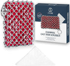 Cast Iron Scrubber Chainmail - 316L Cast Iron Cleaner Scrubber and Bamboo Cloth Set - Chain Mail Scrubber - Stainless Steel Chainmail Scrubber for Skillet, Pan, Dutch Oven - Essential Accessory
