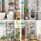 Kalrin Over The Toilet Storage with X Shape Side Guardrail, 3-Tier Over Toilet Storage Rack with Drain Basket, Freestanding Bathroom Organizer for Balcony Laundry, Pure White