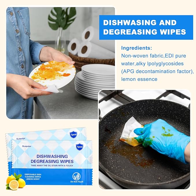 500 Pcs Individually Wrapped Dish Cleaning Wipes - Portable Disposable Soap Wipes for Kitchen, Outdoor, Traveling, Camping - Lemon Scent