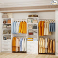 Closet System with 6 Drawers, 6FT-15FT Wooden Closet Organizer System with 8 Expandable Hanging Rods and Shelves, Closet Shelving System for Walk in Closet for Bedroom,Wall Mount, White 2 Sets