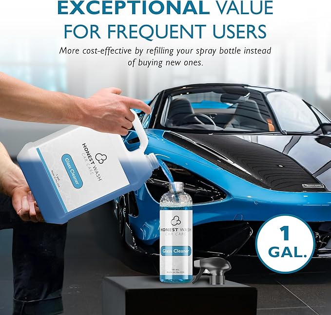 Honest Wash Car Glass Cleaner – Ammonia-Free Streak-Free Formula for Glass, Mirrors, Windshields, & Hard Surfaces | Safe for Plastic, Stainless Steel, Porcelain, and More | Made in the USA (128 Fl Oz)