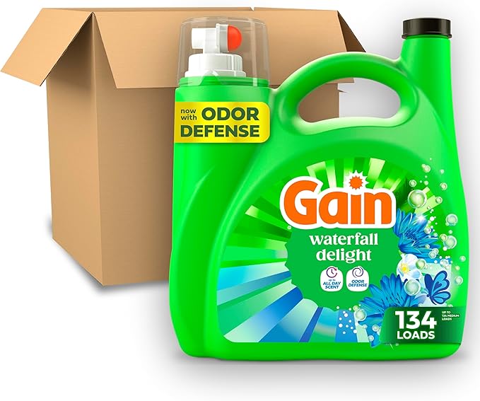 Gain Ultra Oxi Liquid Laundry Detergent, Waterfall Delight Scent, 177 fl oz, Freshness + Odor Fighting, High Efficiency Washing Machine Liquid Cleaning Soap, 134 Loads (Packaging May Vary)