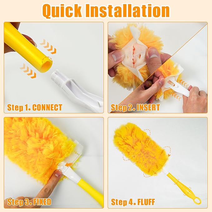 JEHONN Duster Refills for Swiffer 20 Counts, 360 Degree Heavy Duty Dusting Kit with 1 Extendable Handle + 1 Short Handle, Multi-Surface Dust Cleaning Tool for Blinds Bookshelf Furniture Electronics