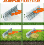 Thatch Rake,15" Lawn Dethatcher Rakes,Dead Grass Remover,Manual Dethatching Rake with Adjustable Length Handle,Scarifier Rake,Thatching Rakes for Lawns Grass Loosening Soil
