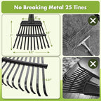 INFLATION Garden Rake for Leaves Sturdy Small Metal Yard Leaf Rakes for Lawns 78" Length 8.5 Inch Wide Adjustable 11 Tines for Women Men Kids Lightweight with Non-Slip Comfortable Smooth Long Handle