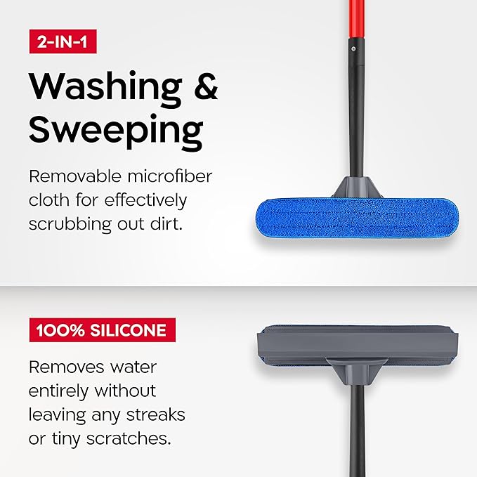 Tyroler Professional Window Squeegee for Home, 12"-80" Long Squeegee for Window Cleaning, 2-in-1 Window Cleaning Squeegee Kit, Indoor & Outdoor Window Cleaner Tool for High Windows & Glass