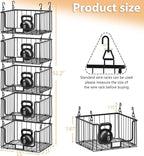 5-Tier Hanging Laundry Room Organizer with Label Cards, Foldable Wire Shelf Basket with 4 Rotating Hooks, Stacked Storage Rack for Laundry Rooms, Closet and Pantry, Black Metal