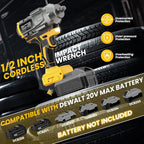 Cordless Impact Wrench 1/2 inch for Dewalt 20V Battery, Impact Wrench 1360N.m(950Ft-lbs) High Torque Brushless Electric Impact Gun, Power Impact Driver with 3-Mode Speed, LED Work Light(no battery)