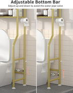 Livilord 3-Tier Over The Toilet Storage, Freestanding Metal Bathroom Shelves with 4 Hooks, Over Toilet Storage Shelf with Paper Holder, Above The Toilet Shelf for Bathroom Storage, Gold