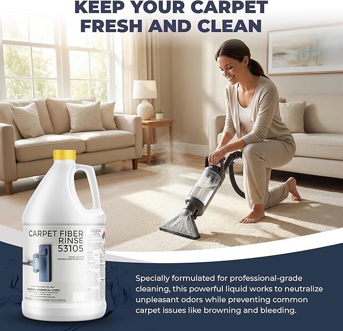 CarpetGeneral- Carpet Fiber Rinse & Odor Neutralizer Solution 53105|Prevent Browning, Bleeding & Odors with Top Carpet Cleaner Liquid|Carpet Fiber Rinse Professional Residue Attracting Agent -1 Gallon