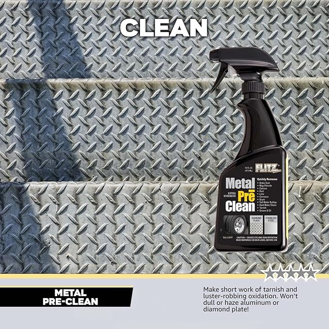 Flitz Metal Pre-Clean - 16oz of USA-Made Stainless Steel Cleaner Spray - Works on Aluminum, Brass, Copper, & More - Tarnish, Rust Remover for Metals - Non-Abrasive Aluminum Deoxidizer (6 Pack)