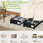 YAASHEEN Under Bed Storage with Wheels, 4-Pack Under the Bed Storage Containers with Clear Lids & Label, Underbed Storage Bins, XXL 60L Rolling Metal Drawer for Clothes, Shoes, Toys, Books - Black