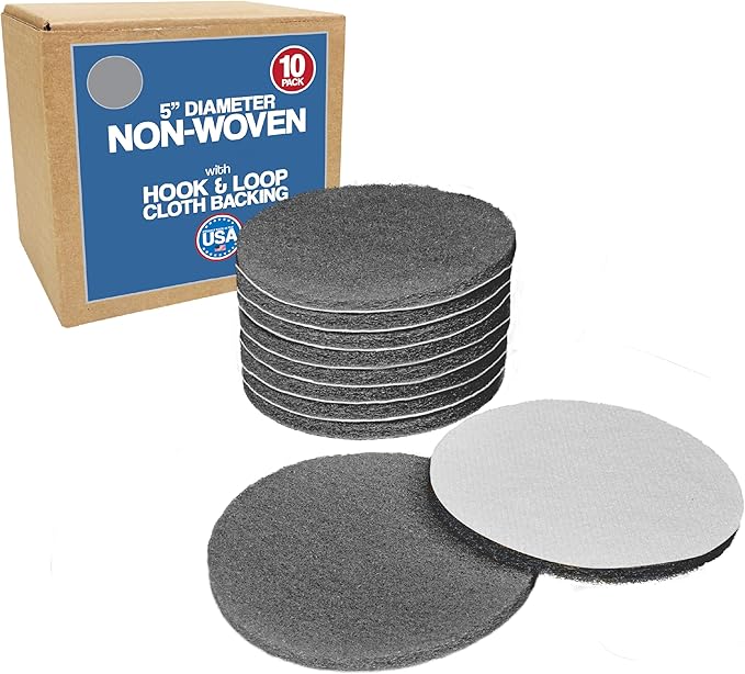 5" Abrasive Pad Hook & Loop Round Non-Woven Final Surface Prep Disc, Wood, Metal, Smooth Surface Before Final Finish, Oxidation Removal, Restore Shine, Very Fine Scuff Pads - 800 Grit - 10 Pack (Gray)