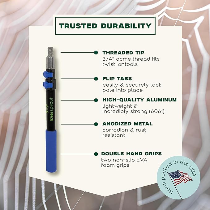 EVERSPROUT 5-to-12ft Telescoping Durable Duster with Extension Pole – Lightweight 3 Stage Cobweb Duster – Extendable to 20ft Reach for Cleaning High Ceilings and Spider Webs