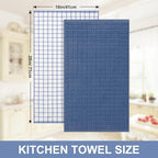 Homaxy Premium Cotton kitchen towels 16"x 28", Large Natural Ring Spun 390 GSM Dish Towels, Super Absorbent Terry Kitchen Hand Towels, Soft Tea Towel with Hanging Loop, Navy Blue Check Design, 12 Pack