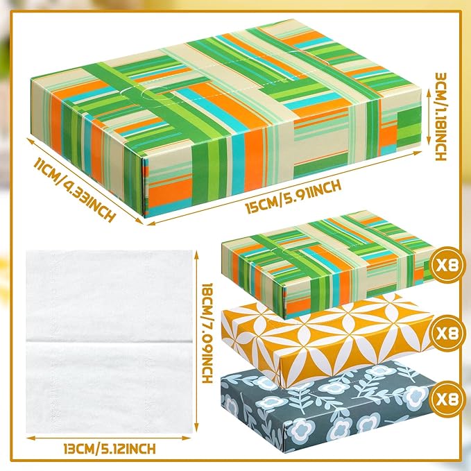 Yinder 24 Packs 960 Sheets Tissue Cube Car Facial Boxes Disposable Facial Travel Tissues Holder Soft Watercolor Boxes 2 Ply 40 Sheets for Wedding Household Car Kitchen Bathroom(Simple)