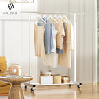 VICERII Clothing Rack, 55.51 Inch Heavy Duty Clothes Rack Rolling Garment Rack with Wheels and Bottom Shelf, 130LB Capacity Clothes Racks for Hanging Clothes, Coats, Shirts, Sweaters, Skirts, White
