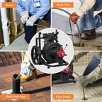 PIONEERWORKS 100Ft x 1/2 in Auto-feed Electric Drain Cleaner Machine 6.8A, Professional Drain Auger for 1” to 4” Pipes, with 6 Cutters, Glove, Drain Auger Cleaner Sewer Snake for Home/Business Use