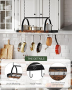 CHOEZON Hanging Pot Rack, Pot Hanger for Kitchen, Ceiling Mounted Pot Holder, Cookware Organizer with 18 S-Shaped Hooks, for Pot, Pan Storage, Space-Saving, Rustic Brown and Black TPR18BF